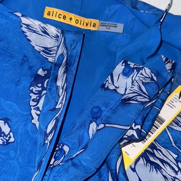 Alice + Olivia Rhi Tiered Hem Tank Dress in Ladybug Garden Blue and White Size L - Picture 11 of 13